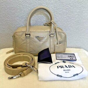 Prada Re-Edition 2021 Top Handle Bauletto Bag Nappa Antique Women Handbag Cream